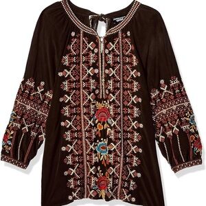 Johnny Was embroidered tie back Talline blouse 100% silk L EUC